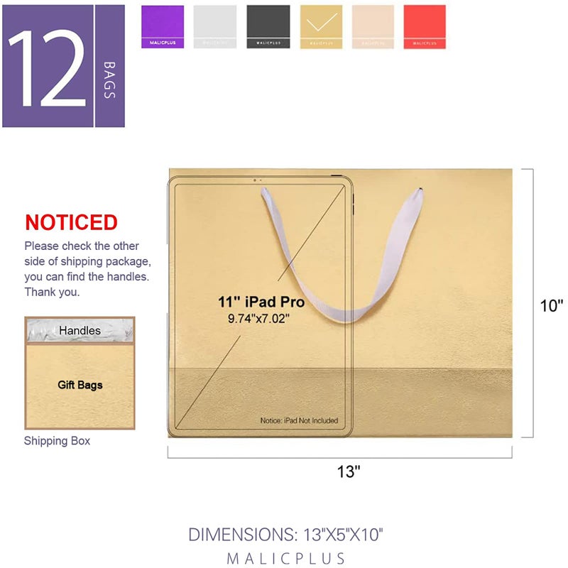 MALICPLUS 12 Large Gift Bags 13x5x10 Inches, Luxury Large Gift Bags with Handles for All Occasions (Gold with Grass Texture) - Image 2